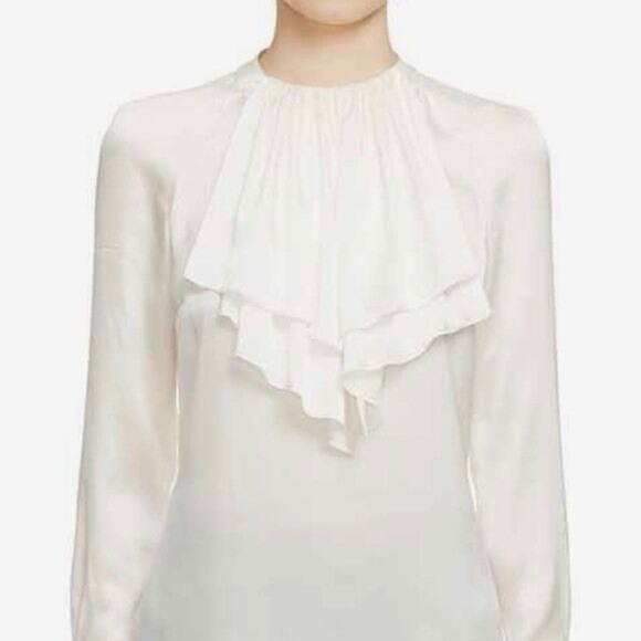 NWT Veronica Beard Riverside Ruffle Blouse White Silk 8 - Picture 1 of 4